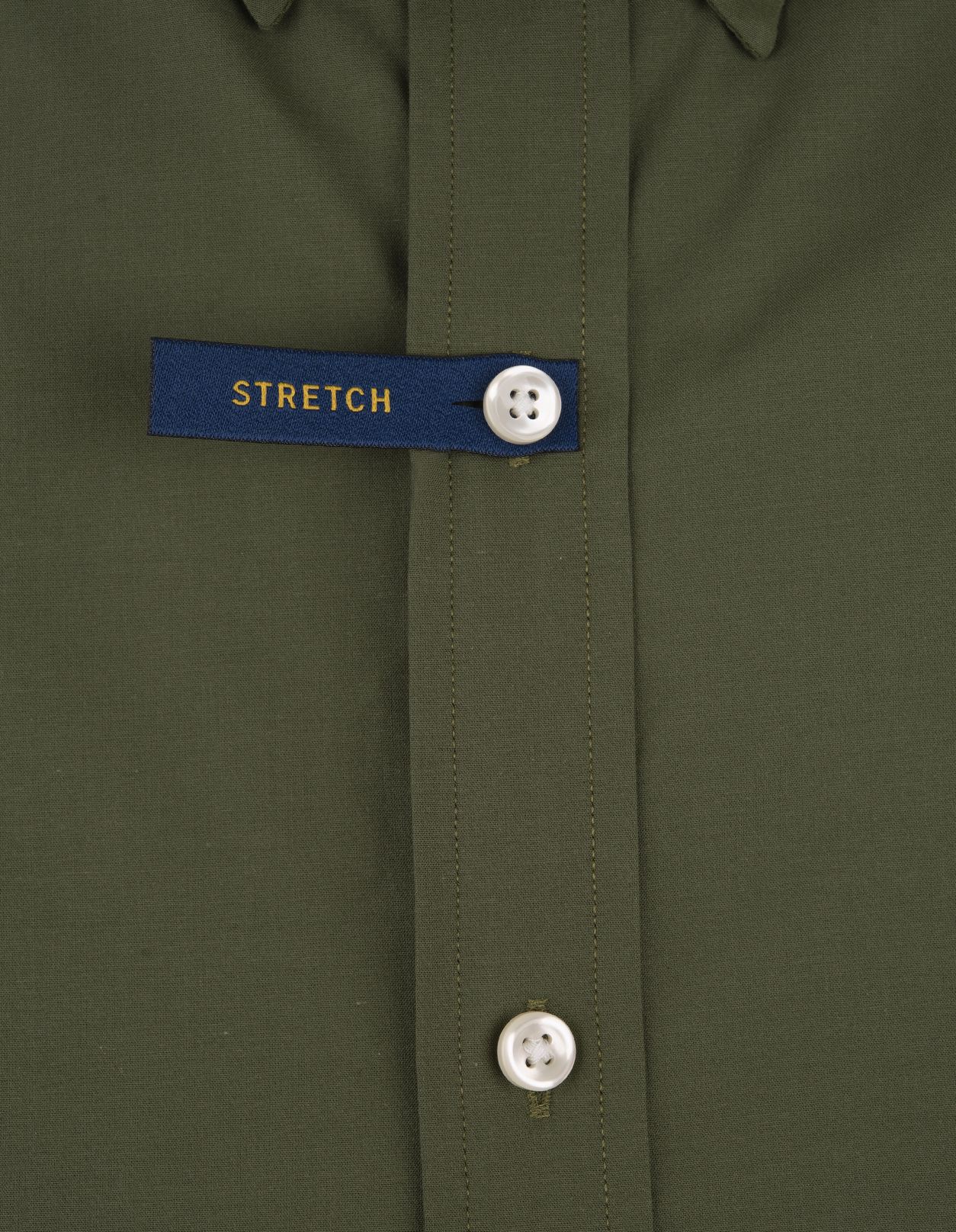 Button-Down Slim Shirt In Olive Green Stretch Cotton With Pony
